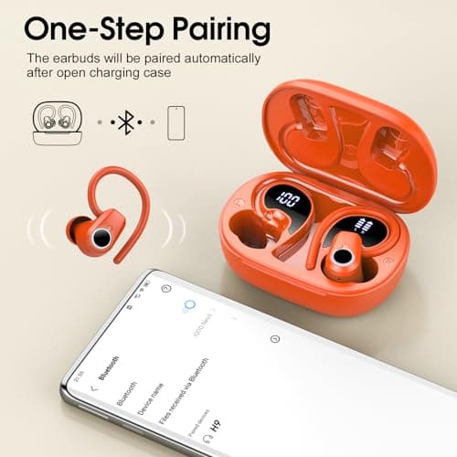 Wireless Earbuds, Bluetooth 5.3 Headphones Sport, Ear buds Wireless Earbuds Bluetooth 50H Playtime LED Display, Deep Bass Stereo Noise Cancelling Headphones, IP7 Waterproof Earphones, Vitality Orange 6