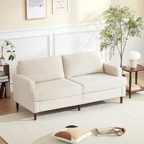 Weture 69”W Loveseat Sofa, Mid Century Modern Couches for Living Room, Small Couch Linen Fabric for Bedroom, 2 Seat Love Seat Sofa with Solid Wood Legs, Beige