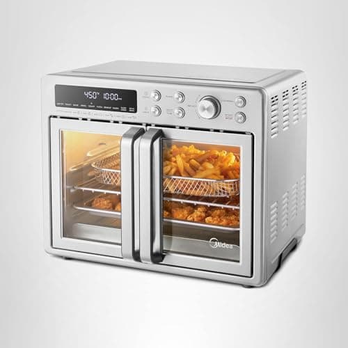 Midea Flexify French Door Toaster Oven Air Fryer Combo, 26.4 QT, Extra Large Air Fryer Countertop Oven 10-in-1 Combo, 25% Faster Cooking and 90% Less Oil, Stainless Steel 12