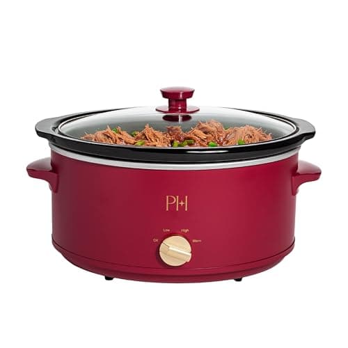 Paris Hilton 6-Quart Manual Slow Cooker, Features Three Settings (Low, High, Warm), Naturally Nonstick and Dishwasher Safe Stoneware Insert, Family Sized Capacity, Berry