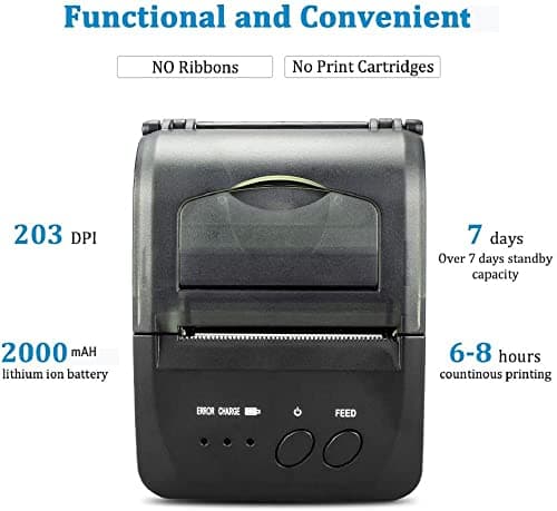 NETUM Bluetooth Receipt Printer, 58mm Mini Thermal POS Printer Portable Personal Bill Printer 2 inches for Restaurant Sales Retail Compatible with Android 6
