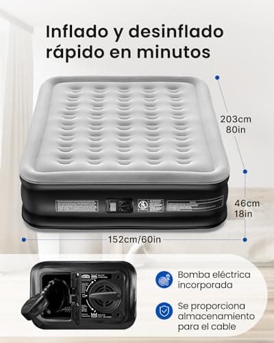 Airefina Queen Air Mattress with Built-in Pump, Blow up Mattress Colchon Inflatable Mattress with Flocked Surface 5