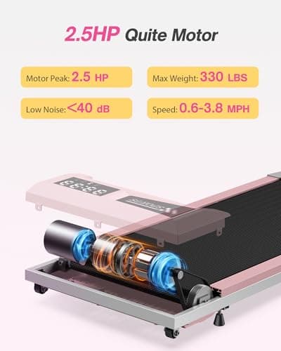 WELLFIT Walking Pad 330lb Capacity, 2.5HP Smart Under Desk Treadmill Work with KINOMAP Apple Health, 10% Incline Treadmill for Home Office Apartment, Lightweigh and Easy to Store 4