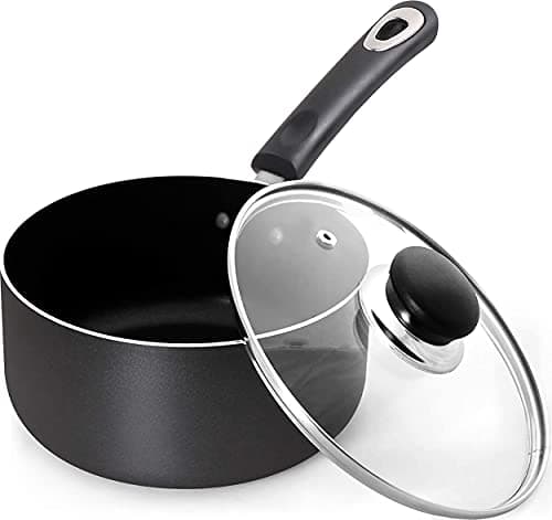 Utopia Kitchen 1 Quart Detachable handle Nonstick Saucepan with Glass Lid - Multipurpose Use for Home Kitchen or Restaurant (Grey-Black)