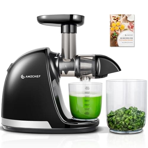 Cold Press Juicer Machines, AMZCHEF Slow Masticating Juicer with Reverse Function, High Juice Yield, Easy Clean with Brush, Recipes for High Nutrient Fruits and Vegetables, Black(Updated)