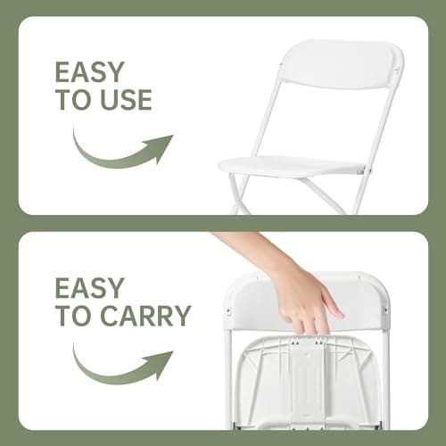 Winlice 10 PCS Plastic Folding Chair, Portable Commercial Chair, 450 LB Capacity Premium Plastic Folding Chairs, Folding Chair for Wedding Party Outdoor Indoor, Stackable Folding Chairs White 8