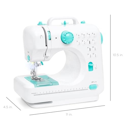 Best Choice Products Compact Sewing Machine, 42-Piece Beginners Kit, Multifunctional Portable 6V Beginner Sewing Machine w/ 12 Stitch Patterns, Light, Foot Pedal, Storage Drawer - Teal/White 7