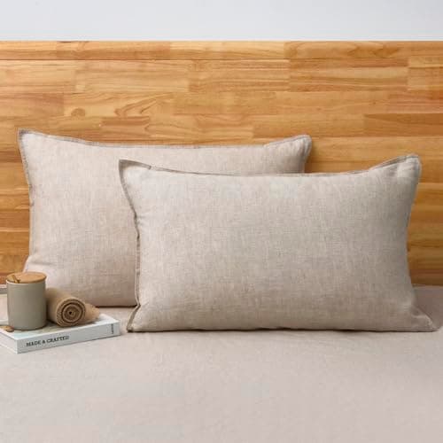 CHUFFED 100% French Linen Pillowcases Standard Size Set of 2 Linen Pillow Cases, Stone Washed Flax Pillow Shams with Zipper Closure - Breathable & Cooling for Hot Sleepers,20x26 Inches, Natural Linen