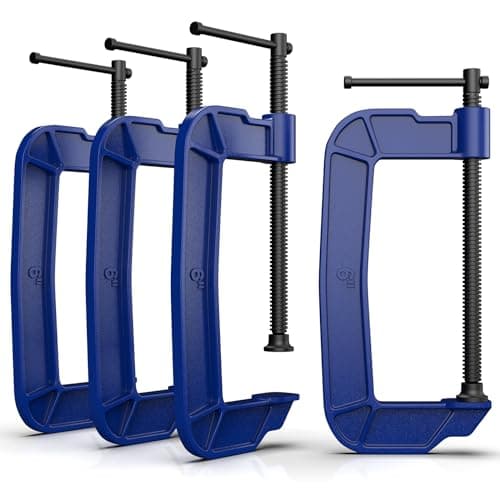 KARRYTON 6 inch C Clamps 4-Pack, 3-3/8"(86mm) Large Deep Throat, Ductile Iron C-Clamp w/ 2310LB Clamping Force, Unique Ergonomic Design for Welding, Woodworking, Metal and DIY Projects