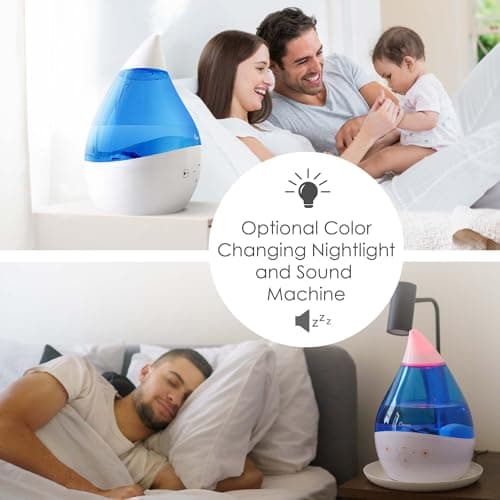 Crane 4-in-1 Drop 2.0 Ultrasonic Cool Mist Humidifier with Sound Machine, Night Light, Aroma Tray, 1 Gallon Top Fill, Blue & White 5