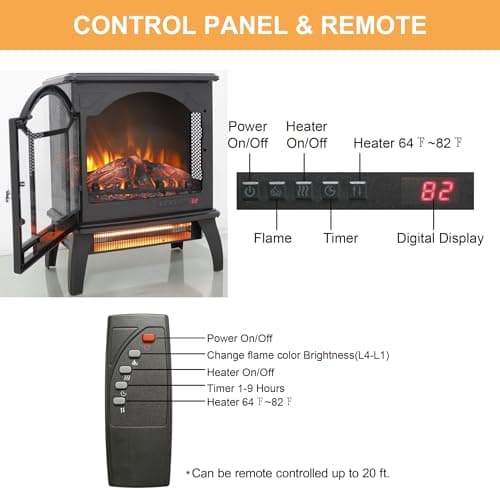 Innoflame 18" Electric Fireplace Stove, Freestanding Fireplaces Heater with Realistic Flame, Remote, Timer, Adjustable Brightness, Thermostat, 1500W, Black 5