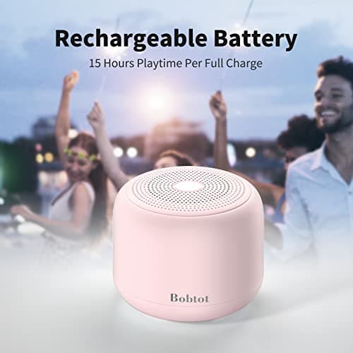 Bobtot Portable Bluetooth Speakers with Strap Easy to Carry, Wireless IPX5 Waterproof Mini Speaker with Loud Stereo Sound, 20 Hours Playtime, Rechargeable Battery, Built-in Microphone, Pink 5