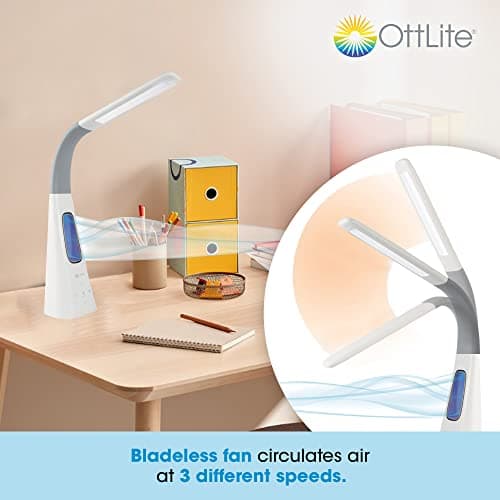 OttLite Cool Breeze LED Lamp with Bladeless Fan - 3 Speed Options & 5 Brightness Settings with Energy Efficient Natural Daylight LEDs - Desktop, Table or Nightstand Lamp for Studying or Reading 2