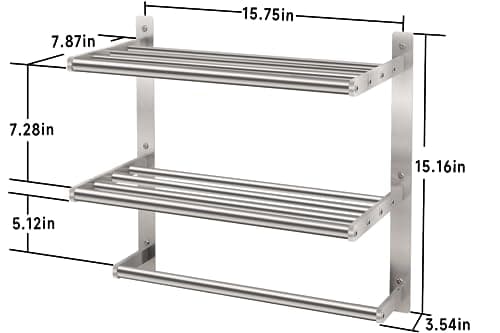 BETHOM Towel Shelf for Bathroom Wall Mounted, 3-Tier Hotel Style Towel Rack with Towel Bars, Brushed Nickel Towel Racks for Bathroom Lavatory, 16 Inch 5