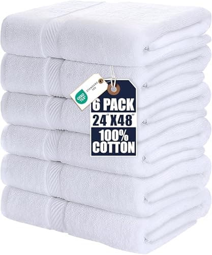 Utopia Towels 6 Pack Medium Bath Towel Set, 24 by 48 Inches, 500 GSM 100% Ring Spun Cotton, Lightweight and Highly Absorbent Quick Drying Premium Towels for Hotel, Spa and Bathroom, White