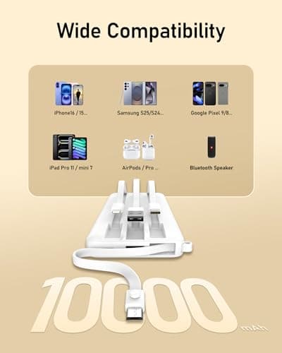 VEEKTOMX Portable Charger Built-in Cables, 10000mAh Power Bank for iPhone, Fast Charge USB C Battery Pack Travel Essentials Powerbank Compatible with iPhone 17/16/15/14, Samsung S25/24, Android, etc 5