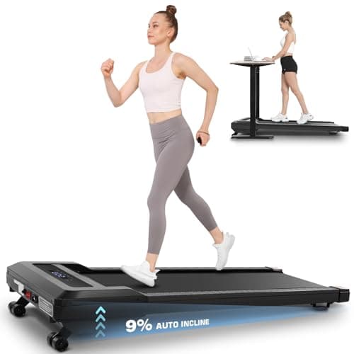 ANCHEER Walking Pad Treadmill with Auto Incline, 9% Incline 2.5HP Under Desk Tredamill with Remote Control for Home Office, LCD Display/300LBS Weight Capacity/8 Adjustable Slopes(All Black)