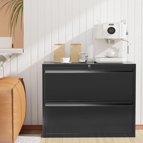 INTERGREAT Lateral File Cabinet 2 Drawer, Black Metal File Cabinets for Home Office, Locking File Cabinet for Letter/Legal/F4/A4 Size Hanging Files, Easy Assembly 8