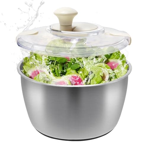 Salad Spinner Stainless Steel，Manual lettuce dryer With lid, basin, drain frame and non-slip base,lettuce spinner with Quick Spin,Spaghetti & Chip Strainer BPA Free,Easy Clean,5qt