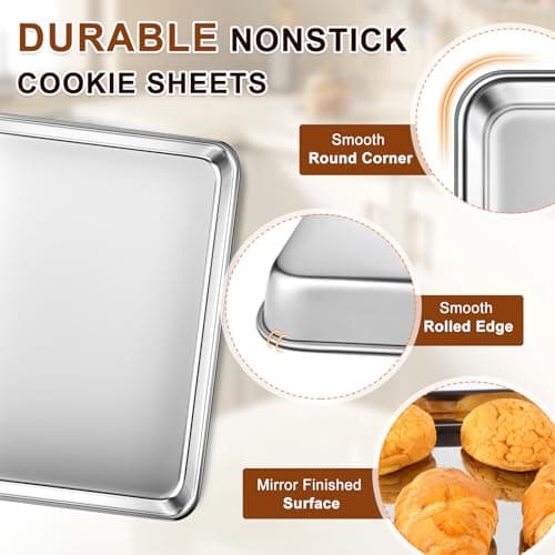 Baking Sheet Set of 3, Commercial Grade Stainless Steel Cookie Sheets for Baking, 12/16/17.5 Inch, Thicker and Firmer Baking Pans Set, Rust & Warp Resistant & Nonstick, Nontoxic&Heavy Duty&Easy Clean 6
