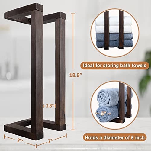 HULISEN Wooden Towel Rack for Bathroom, 18.8 Inch Wall Mounted Towel Holder with Installation Tool, Decorative Pine Towel Shelf for Rolled Towels Organizer & Blanket Storage (Brown) 5