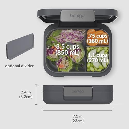 Bentgo Modern - Adult & Teen Bento Lunch Box; 3-4 Compartments, Leak-Resistant, 5.5 Cup Capacity/44 fl oz, Improved Locking Clips, Reusable, BPA-Free, Dishwasher/Microwave Safe Tray (Dark Gray) 6