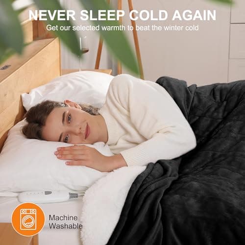 Electric Blanket Queen Heated Blanket - Heating Blanket Queen Size Soft Plush Sherpa with Dual Controllers, 5 Heating Level & 10 Hour Auto Off, ETL Certified, Warm Gifts for Grandma(Charcoal Grey) 7