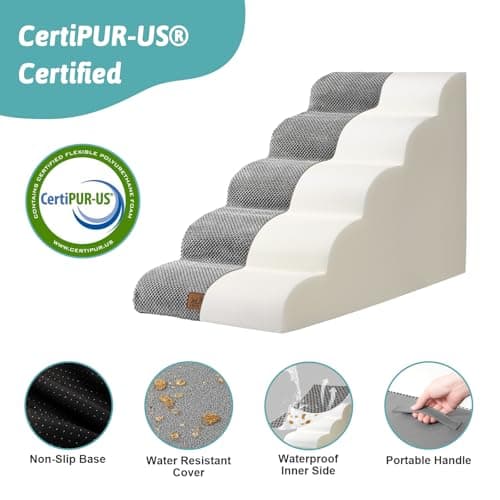 COZY KISS Dog Stairs for Small Dog 22.6" H, Curved Pet Step for Puppy, Older Cat, Medium Pet Ramp for High Bed, Ladder with High Density Foam, Durable, 5 Step, 15.7x33x22.6 inch, Grey 6