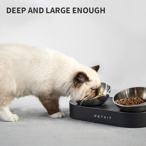 PETKIT 304 Stainless Steel Elevated Cat Bowls&Dog Bowls,Raised Cat Food and Water Bowl Set, Non-Slip, Anti Vomiting 15°Tilted Cat Small Animal Plate 9