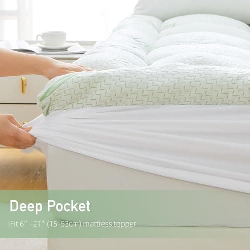Extra Thick Mattress Topper Queen Size, Waterproof Soft Viscose Derived from Bamboo, Pillow Top Mattress Pad, Mattress Cover 1000GSM Filling with Deep Pocket for Back Pain Relief 5