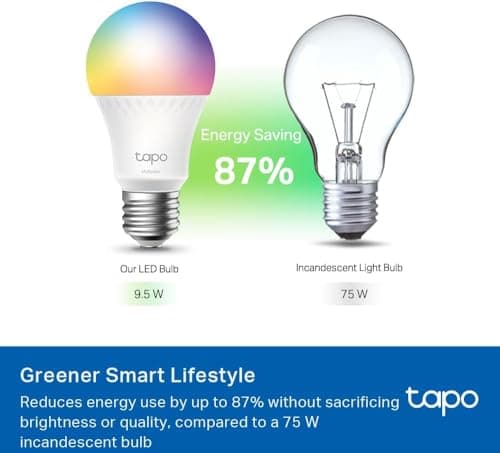 TP-Link Tapo Smart Light Bulbs, 1100 Lumens High Brightness(75W Equivalent), Matter-Certified, 16M Colors RGBW LED Bulb, Dimmable, CRI>90, Voice Control w/Siri, Alexa & Google Home, A19 E26 Tapo L535E 12