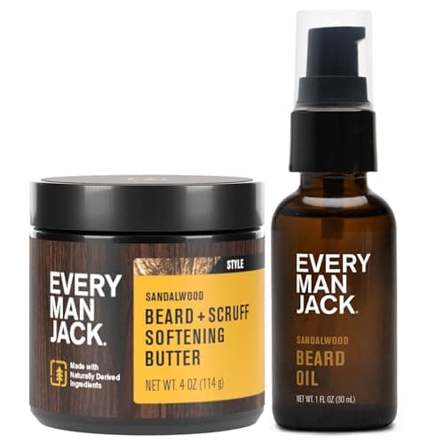 Every Man Jack Beard Oil & Scruff Softening Butter Bundle - Sandalwood Fragrance - Rejuvenates, Hydrates & Styles Dry Beards - Naturally Derived with Cocoa Butter and Shea Butter