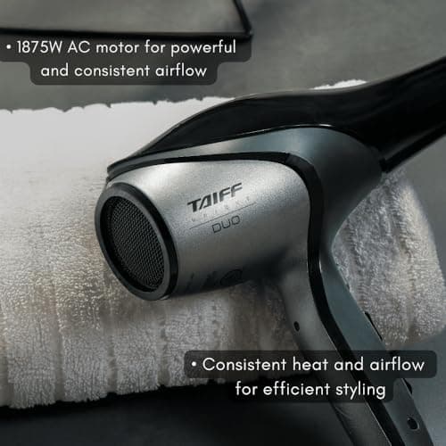 Taiff Unique Duo Professional Hair Dryer – 127V | 1875W Power | AC Motor | Tourmaline + Ionic & Ceramic Technology | Titanium Elements | 2 Concentrator Nozzles (Gray) 6
