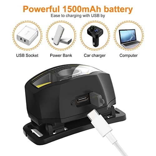 Curtsod Headlamp Rechargeable, 2-Pack 1200 Lumen Super Bright with White Red LED Head Lamp Flashlight, 12 Modes, Motion Sensor, Waterproof, Outdoor Fishing Camping Running Cycling Headlight 5