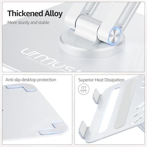 Urmust Height Adjustable Laptop Stand for Desk with 360°Rotating Base, Foldable & Portable Laptop Riser, Computer Accessories for Collaborative Work, Compatible with MacBook Pro, All Laptops 10"-17" 6
