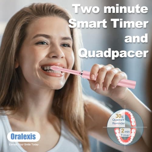 ORALEXIS Electric Toothbrush for Adults and Kids, with Tongue Scraper and 8 Brush Heads, One Fast Charge Last 120 Days, 40000 VPM Deep Clean, Sonic Travel Toothbrush - Pink 6