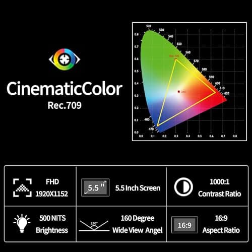 FEELWORLD S55 V3 6 Inch DSLR Camera Field Monitor Bundle - FHD IPS Screen, 4K HDMI in/Out, Tilt Arm, Power Output, Battery & Carry Case Included 5