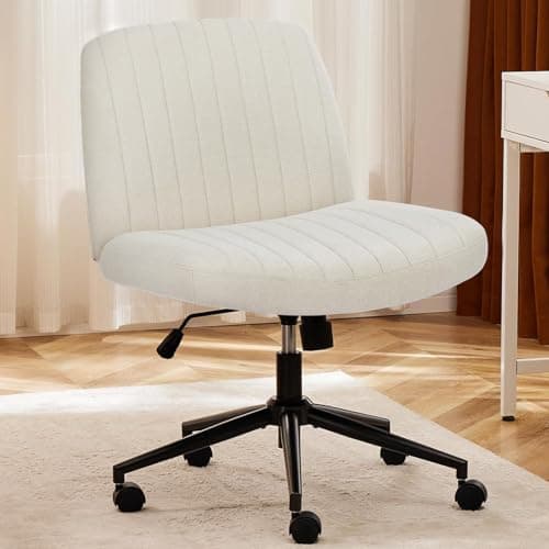 Sweetcrispy Criss Cross Chair Legged, Armless Office Desk Chair with Wheels, Swivel Vanity Height Adjustable Wide Seat Computer Task Seating - Velvet White