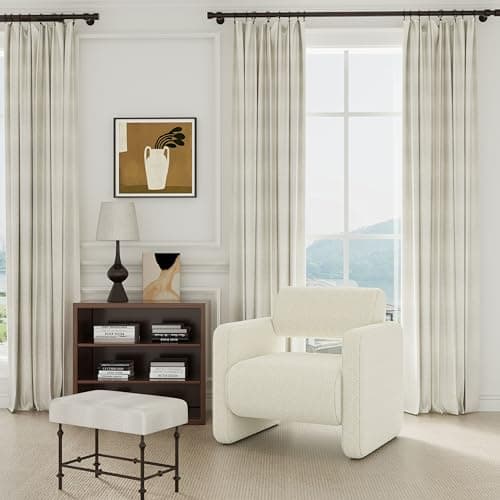 allamazing Accent Chair, Modern Boucle Fabric Armed Chair, Comfortable Single Sofa Chair for Living Room, Solid Wood Frame, Comfy Side Chair for Bedroom, Office, Reading (Beige) 7