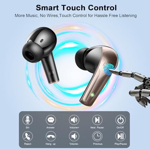 Wireless Earbuds, Bluetooth 5.4 Headphones in Ear, True Wireless Ear Buds HiFi Stereo Deep Bass with 4 ENC Noise Cancelling Mic, Bluetooth Ear Buds 47H Long Playtime LED IP7 Waterproof USB-C (Black) 6