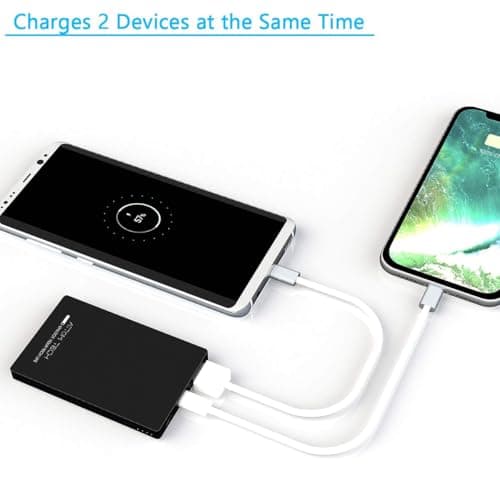 Attom Tech Dual USB Output Super Slim Power Bank Ultra Thin, 3000mAh Portable Charger Mini External Phone Battery Pack Small Dual Outlet, Emergency Phone Power Backup (Black) 4