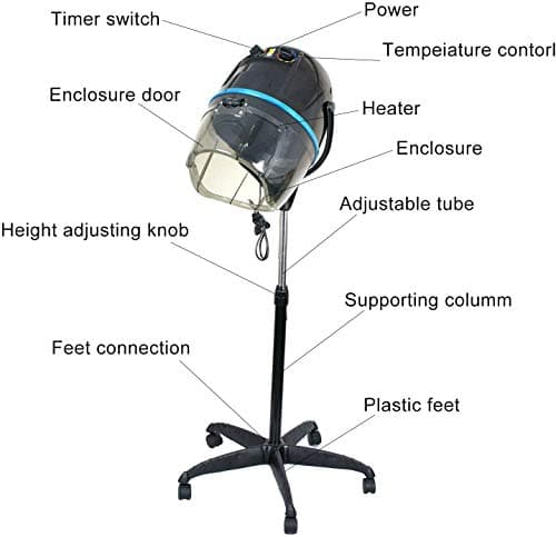 BBBuy Professional Height Adjustable Hair Dryer Hooded, Floor Standing Bonnet Hair Dryer, Stand Up Rolling Base w/Wheels for Beauty Salon Equipment Home Spa, Black 9