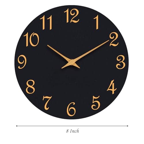 Roymnie Wall Clock, 8 Inch Modern Wall Clocks Battery Operated, Small Silent Non Ticking Clock Decorative for Kitchen, Bathroom, Bedroom, Desk, Bookshelf (Black Gold) 7