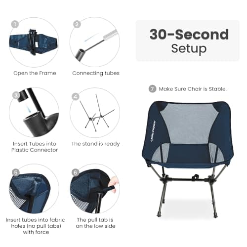 CAMEL CROWN Portable Camping Chair Lightweight Compact Folding Chair Mesh for Outdoor Camp Travel Beach Picnic Festival Hiking Backpacking Navy Blue 5