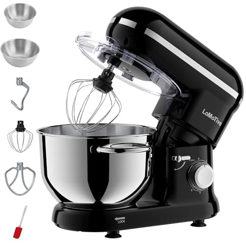 LoMoTive Stand Mixer 6QT Dough Maker - 660W Dough Mixer 6-Speed Electric Mixer with Egg Whisk Dough Hook Flat Beater for Home Kitchen BLACK
