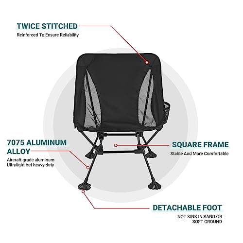 ATEPA Backpacking Chair, Ultralight Folding Portable Small Camping Chairs for Adults Compact Foldable Beach Seat with Anti-Sinking Feet & Aluminum Frame for Outdoor Hiking Travel Fishing, Black 6