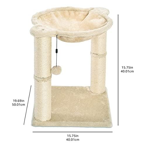 Amazon Basics Cat Tower with Hammock Bed and Scratching Post for Indoor Cats, Easy to Assemble, Interactive Hanging Ball, 15.8" x 15.8" x 19.7", Beige 5