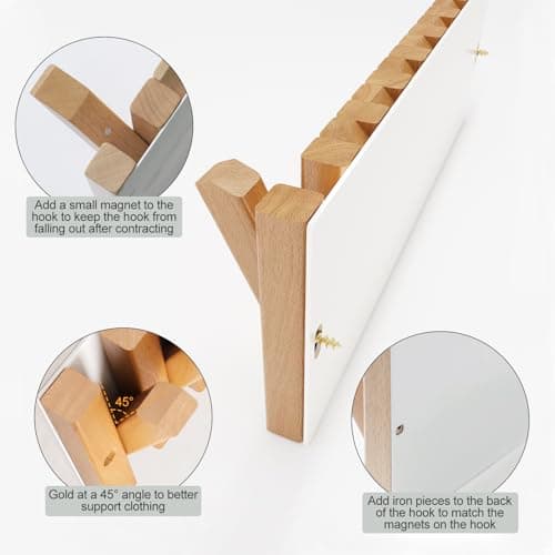 yaochuforest Coat & Hat Hooks Wall Mount with Key Holder, Wall Mounted Coat Rack with 9 Retractable Hangers, Solid Wood Slim Key Holder for Entryway, 17in Natural Finish 6