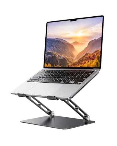 Orlian Foldable Aluminum Laptop Stand for 10-17.3" Laptops, Height Adjustable Portable Ergonomic Computer Holder, Space Saving Desk with Heat Dissipation. Compatible with MacBook/Dell/HP etc, Black