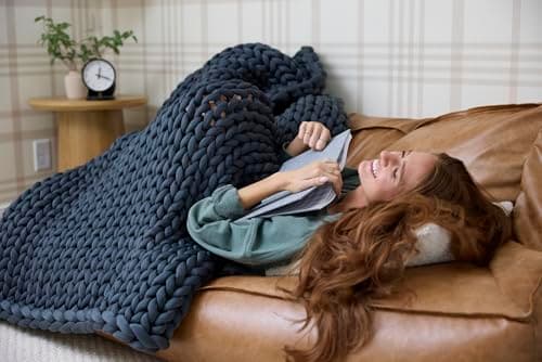 Nuzzie Original Knit Weighted Blanket - Breathable, Cooling, Hand Made Knit Throw Blanket for Sleep - Machine Washable, Stylish Design (Dusty Blue, Queen | 22lbs | 60"x80") 8